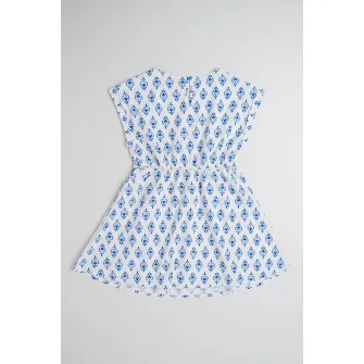 United Colors of Benetton, Rochie evazata cu imprimeu, Alb, Bleumarin, 120 CM