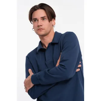 OMBRE, Bluza polo din amestec de bumbac, Albastru inchis, 2XL