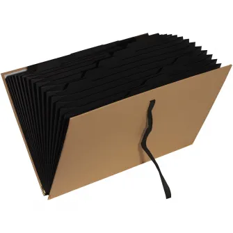 Mapa extensibila Exacompta OfficeByMe, 24x34 cm, Carton, inchidere cu snur, 18 compartimente negre, Certificare PEFC, Bej
