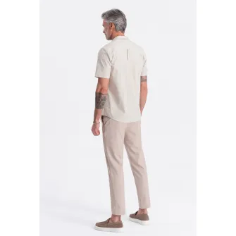 OMBRE, Camasa de bumbac cu maneci scurte, Alb fildes, S