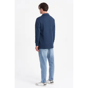OMBRE, Bluza polo din amestec de bumbac, Albastru inchis, 2XL
