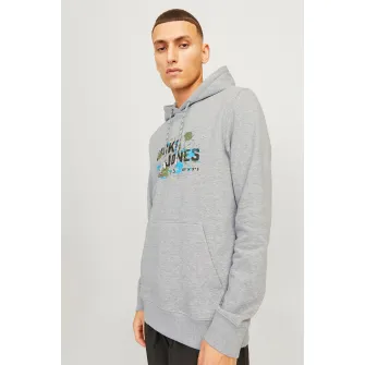 Jack & Jones, Hanorac cu imprimeu logo pe piept, Verde, Gri deschis melange, Albastru deschis, L