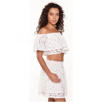 LingaDore, Bluza crop din dantela, pentru plaja, Alb murdar, 42