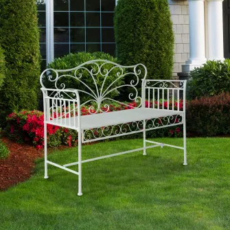 Banca de gradina Outsunny Romantic, 2 Locuri, Fier, 113.5x50x93.5 cm, Alb