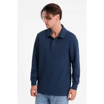 OMBRE, Bluza polo din amestec de bumbac, Albastru inchis, 2XL