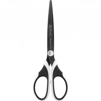 Foarfeca Herlitz My.Pen, blister, varf ascutit, 18 cm, otel/plastic, culoare alb/negru
