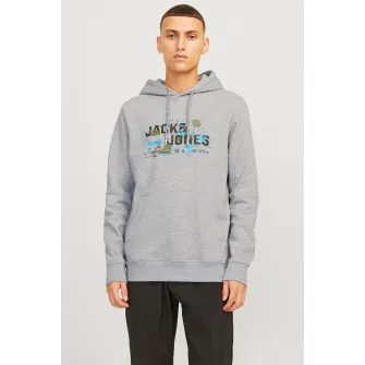 Jack & Jones, Hanorac cu imprimeu logo pe piept, Verde, Gri deschis melange, Albastru deschis, L