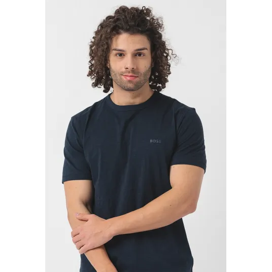 BOSS, Tricou de bumbac cu decolteu la baza gatului Tegood, Albastru ultramarin, S