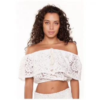 LingaDore, Bluza crop din dantela, pentru plaja, Alb murdar, 42