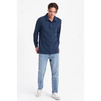 OMBRE, Bluza polo din amestec de bumbac, Albastru inchis, 2XL