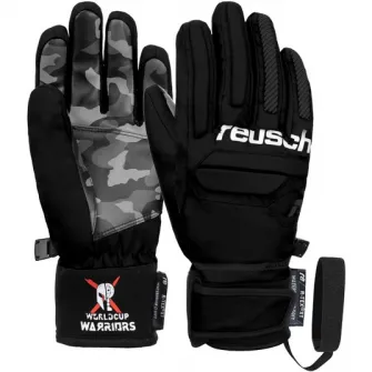 Manusi ski baieti Reusch Warrior R-TEX XT -Marco Schwarz, negru/gri camuflaj, marime 5-S