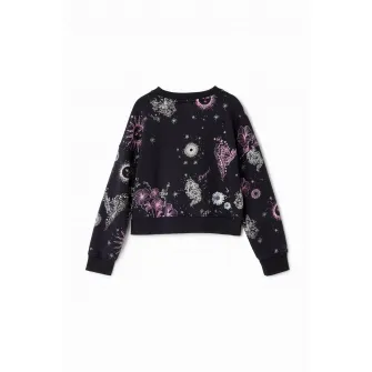 DESIGUAL, Bluza de trening din bumbac cu imprimeu grafic, Negru, Roz, 116 CM