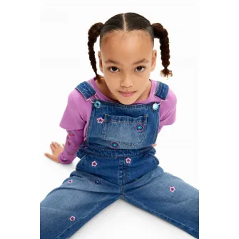 DESIGUAL, Salopeta de denim cu detalii floare, Albastru inchis, 116 CM