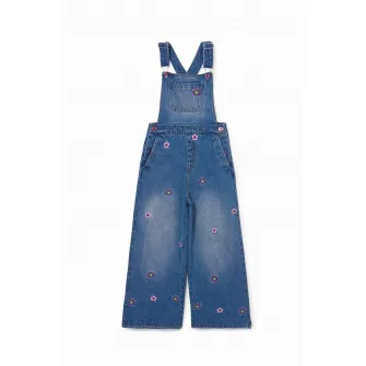 DESIGUAL, Salopeta de denim cu detalii floare, Albastru inchis, 116 CM