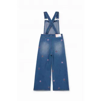 DESIGUAL, Salopeta de denim cu detalii floare, Albastru inchis, 116 CM
