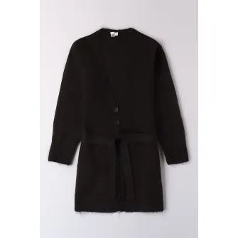 IDO, Cardigan lung din amestec de lana, Negru, 140 CM