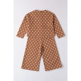 IDO, Set de pantaloni evazati si bluza cu model floral, Maro, 122 CM