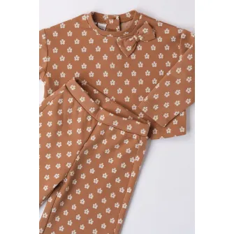 IDO, Set de pantaloni evazati si bluza cu model floral, Maro, 122 CM
