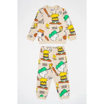 Original Marines, Pijama de bumbac cu Snoopy, Verde, Alb fildes, Galben, 74 CM