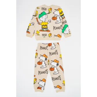Original Marines, Pijama de bumbac cu Snoopy, Verde, Alb fildes, Galben, 74 CM