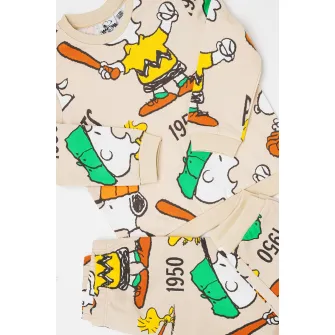Original Marines, Pijama de bumbac cu Snoopy, Verde, Alb fildes, Galben, 74 CM