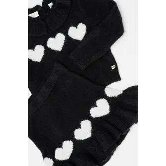 Sarabanda, Set de fusta si pulover cu model - 2 piese, Alb, Negru, 110 CM