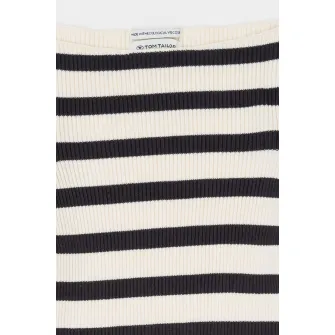 Tom Tailor, Pulover cu model in dungi si maneci lungi, Albastru ultramarin, Alb murdar, 140 CM
