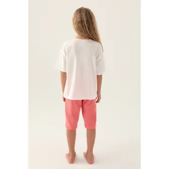 U.S. Polo Assn., Pijama scurta cu logo si imprimeu cu stele, Alb, Roz, 110-116 CM
