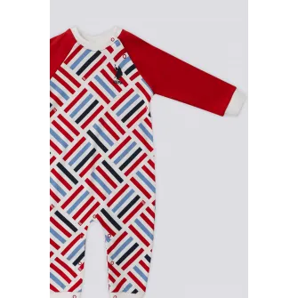 U.S. Polo Assn., Salopeta lunga cu imprimeu si maneci raglan, Rosu, Alb, Albastru, 80-86 CM