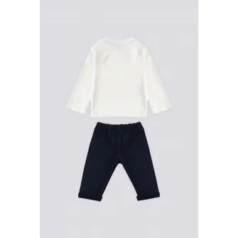 U.S. Polo Assn., Set de jacheta pufoasa, bluza si pantaloni de trening, Alb, Albastru ultramarin, Rosu inchis, 74-80 CM