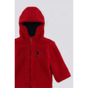 U.S. Polo Assn., Set de jacheta pufoasa, bluza si pantaloni de trening, Alb, Albastru ultramarin, Rosu inchis, 74-80 CM