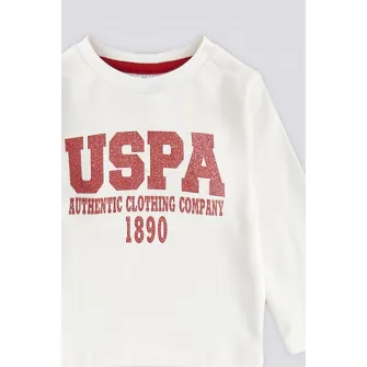 U.S. Polo Assn., Set de jacheta pufoasa, bluza si pantaloni de trening, Alb, Albastru ultramarin, Rosu inchis, 74-80 CM