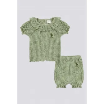 U.S. Polo Assn., Set de tricou texturat si pantaloni scurti, Verde feriga, 68-74 CM