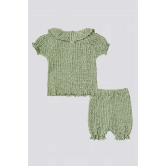 U.S. Polo Assn., Set de tricou texturat si pantaloni scurti, Verde feriga, 68-74 CM