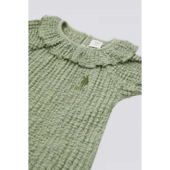 U.S. Polo Assn., Set de tricou texturat si pantaloni scurti, Verde feriga, 68-74 CM