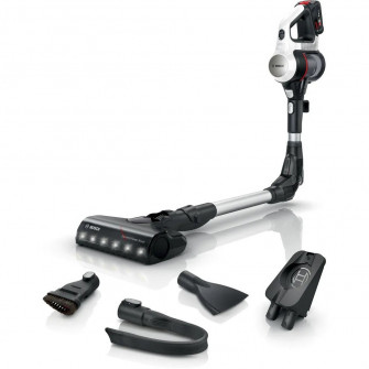 Aspirator vertical Bosch Unlimited 7 BBS711W, autonomie 40 min, 3 trepte de putere, 0.4L, Perie all flor cu leduri; motor TurboSpin, tija flexibila, functie Quick Stand, Alb