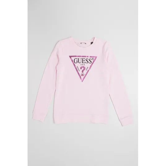 GUESS KIDS, Bluza sport cu decolteu la baza gatului si imprimeu logo, Roz, 125-135 CM