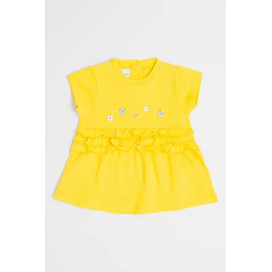 IDO, Rochie din amestec de bumbac cu decolteu la baza gatului, Galben sofran, 80 CM