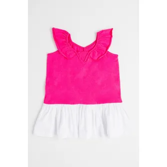 IDO, Rochie fara maneci cu model colorblock, Alb, Fucsia, 92 CM