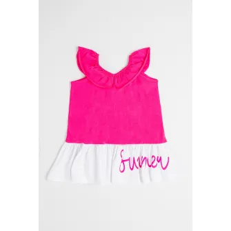 IDO, Rochie fara maneci cu model colorblock, Alb, Fucsia, 92 CM