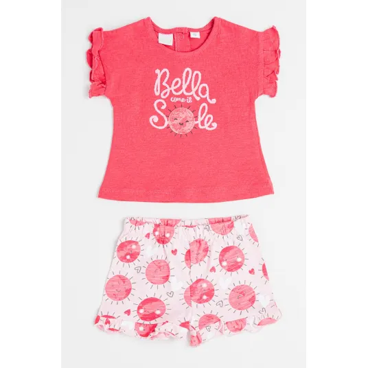 IDO, Set de tricou si pantaloni scurti cu imprimeu - 2 piese, Fucsia, Roz pal, 80 CM