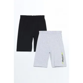 LC WAIKIKI, Set de pantaloni scurti de pijama - 2 Piese, Negru, Gri deschis melange, 104-110 CM