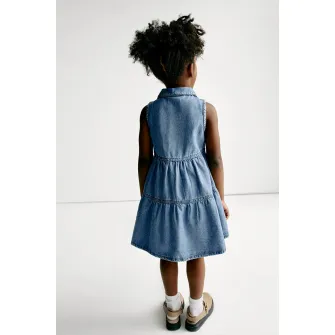 Marks & Spencer, Rochie evazata de bumbac si lyocell cu guler ascutit, Albastru inchis, 90-98 CM