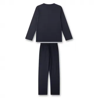 Sanetta, Pijama din bumbac cu imprimeu grafic, Albastru inchis, 152 CM