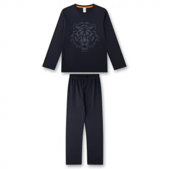 Sanetta, Pijama din bumbac cu imprimeu grafic, Albastru inchis, 152 CM