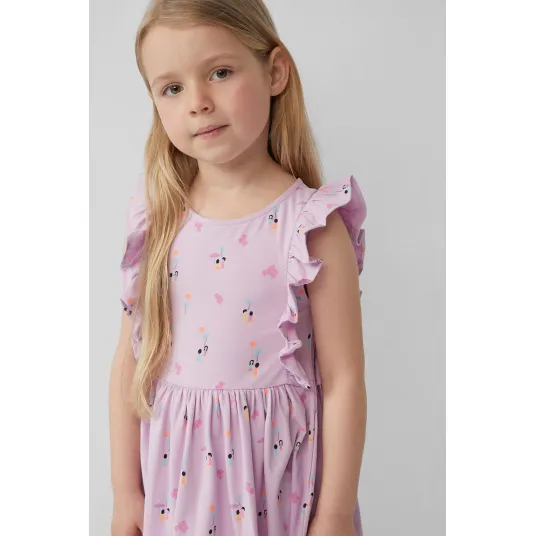 s.Oliver, Rochie evazata cu model grafic, Negru, Portocaliu pal, Lila, 128 CM