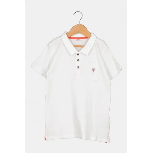 GUESS KIDS, Tricou polo cu logo discret, Alb, 124-130 CM