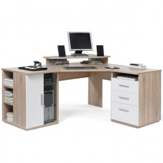 Birou de colt Effect, 173x140x88 cm, culoare Sonoma cu Alb