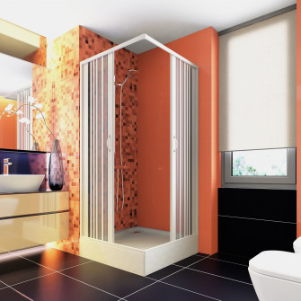 Cabina de dus patrata Italbox Luna lux, usi armonice, PVC, fara cadita de dus, 70x70x185 cm, Alb