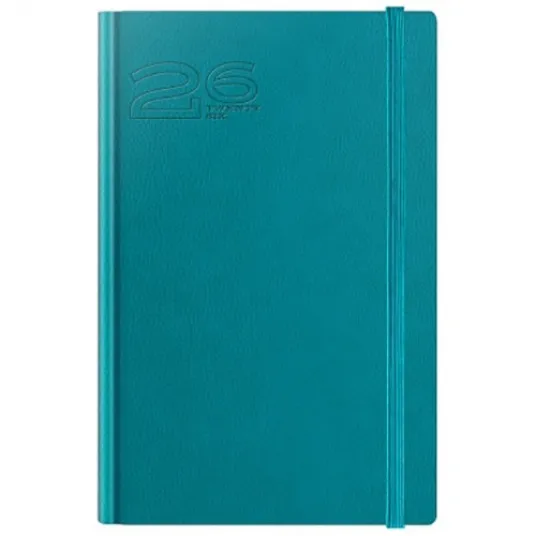 Agenda datata Herlitz, RO A5, 352 pagini, coperta din piele sintetica, Premium Deluxe Loreto, culoare turcoaz, margini tiparite "ghost" 2026